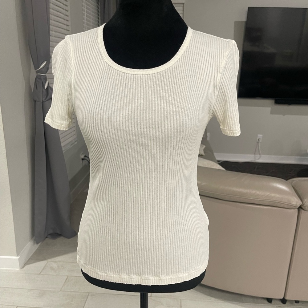 Alex Mill Cream Ribbed Short Sleeve Tee